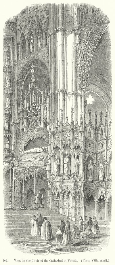 Gezicht in het koor van de kathedraal van Toledo (gravure) door English School
