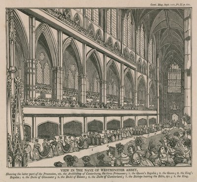 Uitzicht in het schip van Westminster Abbey tijdens de Kroning van Koning William IV en Koningin Adelaide door English School