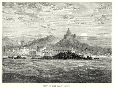 Gezicht op Cape Coast Castle (gravure) door English School
