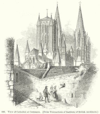Gezicht op de kathedraal van Coutances (gravure) door English School
