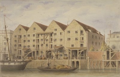 Uitzicht op Chamberlains Wharf, Tooley Street, 1846 door English School