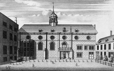 Uitzicht op Grocers Hall toen het de Bank of England huisvestte, ca.1730 door English School