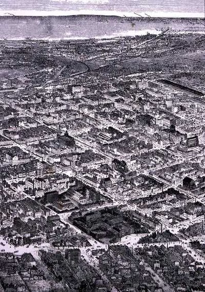 Uitzicht op Melbourne, kijkend naar het zuiden naar de zee, uit 