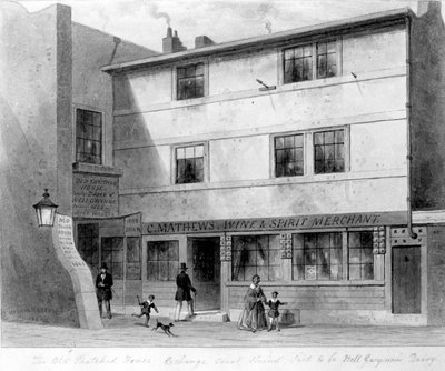 Zicht op Oud Rieten Huis, Exchange Court, 1853 door English School
