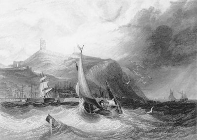 Uitzicht op Scarborough Castle vanaf de zee, 1894 door English School