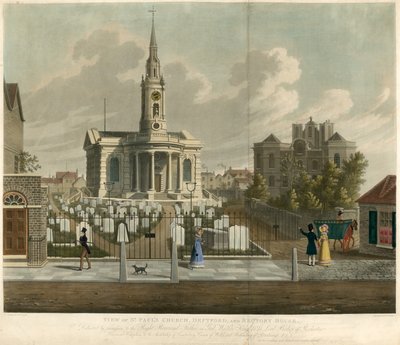 Uitzicht op St Pauls Kerk, Deptford, Londen, en Pastoriehuis door English School