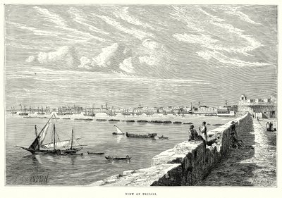 Gezicht op Tripoli (gravure) door English School