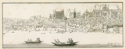 Uitzicht op Westminster Palace, Londen, op 27 maart 1652 door English School