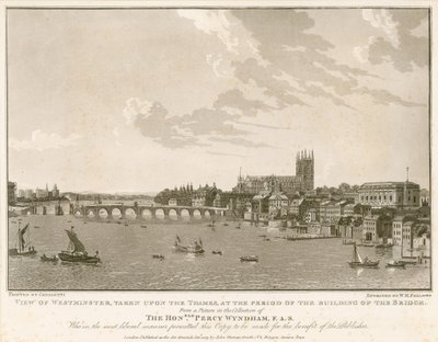 Uitzicht op Westminster, tijdens de bouw van de brug door English School