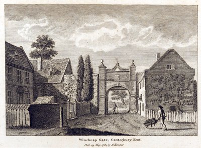 Uitzicht op Wincheap Gate, 1784 door English School