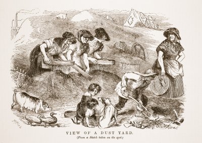 Uitzicht op een Stofwerf, illustratie uit London Labour and London Poor door Henry Mayhew, pub. 1862 door English School