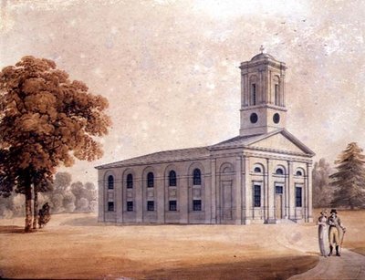 Gezicht op een Neoklassieke Kerk in een Park, ca.1790 door English School