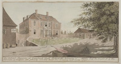 Uitzicht op een oud herenhuis bij Greenland Dock in Rotherhithe, Bermondsey, 1796 door English School