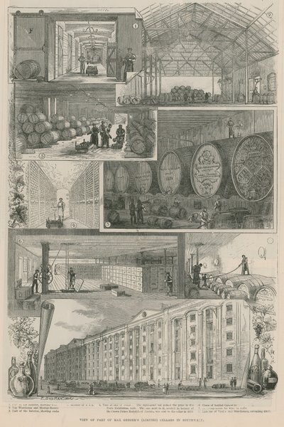 Uitzicht op een deel van de kelders van Max Gregers (Limited) in Southwark door English School