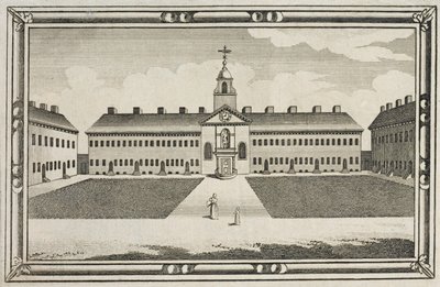 Zicht op de Almshouses van de Ironmongers Company, Kingsland Road, Hackney, c.1820 door English School