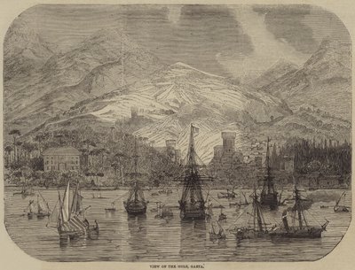 Uitzicht op de pier, Gaeta (gravure) door English School