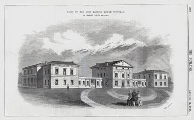 Uitzicht op het Nieuwe London Fever Hospital door English School
