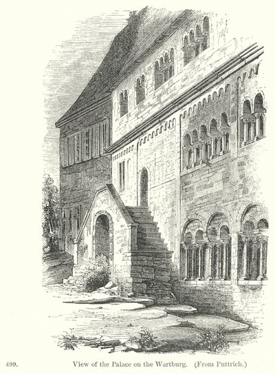Gezicht op het paleis op de Wartburg (gravure) door English School