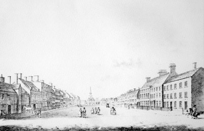 Uitzicht op de Hoofdstraat van Stockton in het Graafschap Durham, 1796 door English School