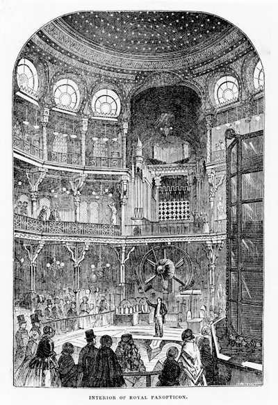 Uitzicht op het Koninklijk Panopticum van Wetenschap en Kunst, ca. 1855 door English School
