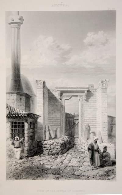 Uitzicht op de Tempel van Augustus, pub. 1863 lithografie door English School