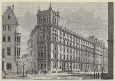 Uitzicht op de Westminster Chambers, kijkend naar het westen (gravure) door English School