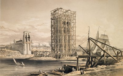 Uitzicht op de bouw van de Britannia Tubular Bridge door English School