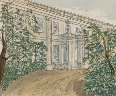Uitzicht op het huis op nr.2 Palace Green, Kensington, waar Thackery stierf door English School