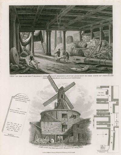 Uitzicht op het ontmoetingshuis van de overleden eerwaarde Charles Skelton naast de locatie van het Globe Theatre door English School