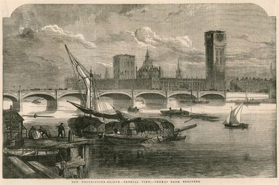 Uitzicht op de nieuwe Westminster brug, Londen door English School