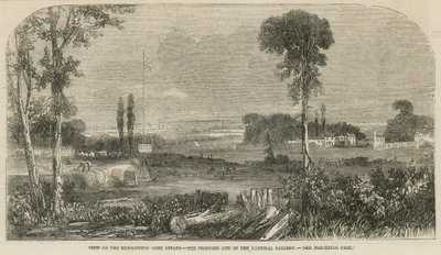 Uitzicht op het Kensington Gore Estate, de voorgestelde locatie van de National Gallery door English School