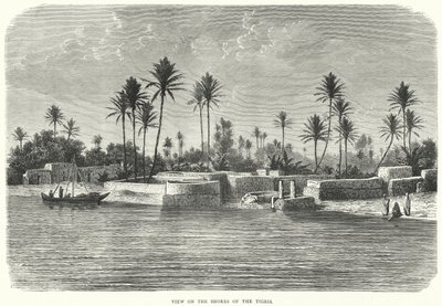 Uitzicht op de oevers van de Tigris (gravure) door English School