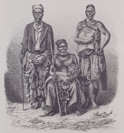 Dorpshoofd van de Loango-kust, met vrouw en dignitaris, gegraveerd van een foto door Dr. Falkenstein, uit 