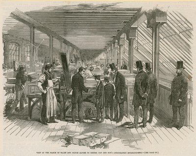 Bezoek van de Prins van Wales en Prins Alfred aan Messrs Day and Sons Lithografische inrichting door English School