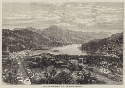 Bezoek van de Zeemansprinsen aan Ceylon, uitzicht op Kandy (gravure) door English School