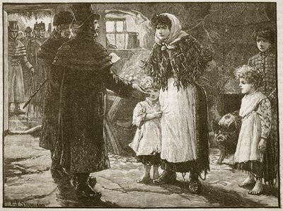 Bezoek van de tiendproctor, Ierland, 1832, illustratie uit Cassells Geïllustreerde Geschiedenis van Engeland door English School