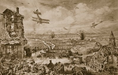 Levendige indruk van de geweldige strijd om Armentieres in april 1918, 1918-19 door English School