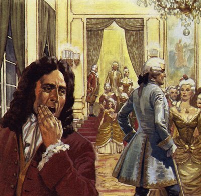 Voltaire bezocht vaak het hof, maar was daar nooit gelukkig door English School
