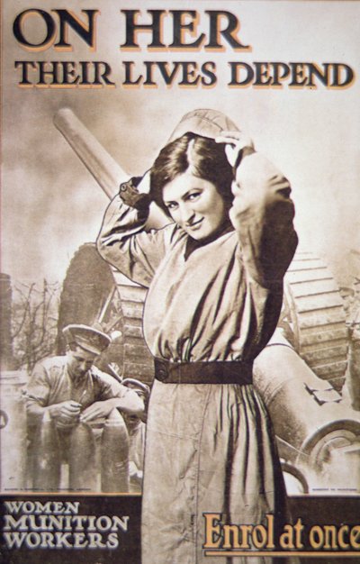 WOI-poster die vrouwen aanmoedigt om munitiewerkers te worden, c.1914-18 door English School