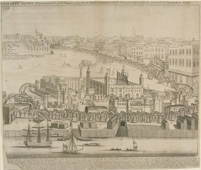 Wagens met schatten naar de Tower of London gebracht, 1744 door English School