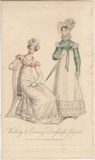 Wandel- en avondjurken voor juli 1818, uitgegeven door Dean & Munday door English School