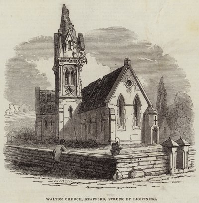 Walton Church, Stafford, getroffen door bliksem door English School