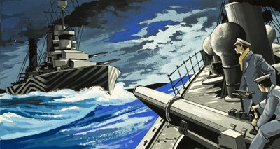 Oorlogsschepen vechten op zee door English School