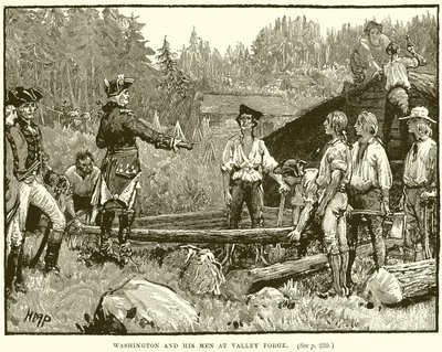 Washington en zijn mannen in Valley Forge door English School