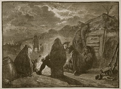 Washington bij het kampvuur in Valley Forge, illustratie uit Cassells Illustrated History of England door English School