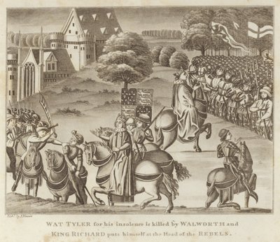 Wat Tyler wordt voor zijn brutaliteit gedood door Walworth en koning Richard stelt zich aan het hoofd van de rebellen door English School