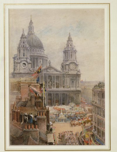 Het bekijken van de jubileumvieringen van koningin Victoria buiten St. Paul