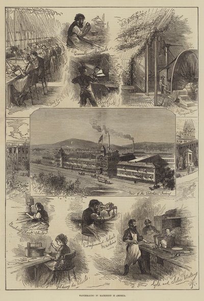 Horlogemaken door machines in Amerika (gravure) door English School