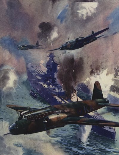 Wellington bommenwerpers die de Duitse marinebasis in Kiel aanvallen, 1939 door English School