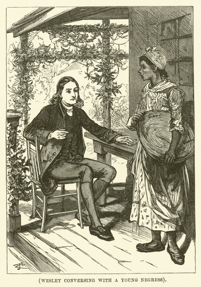 Wesley in gesprek met een jonge negerin (gravure) door English School